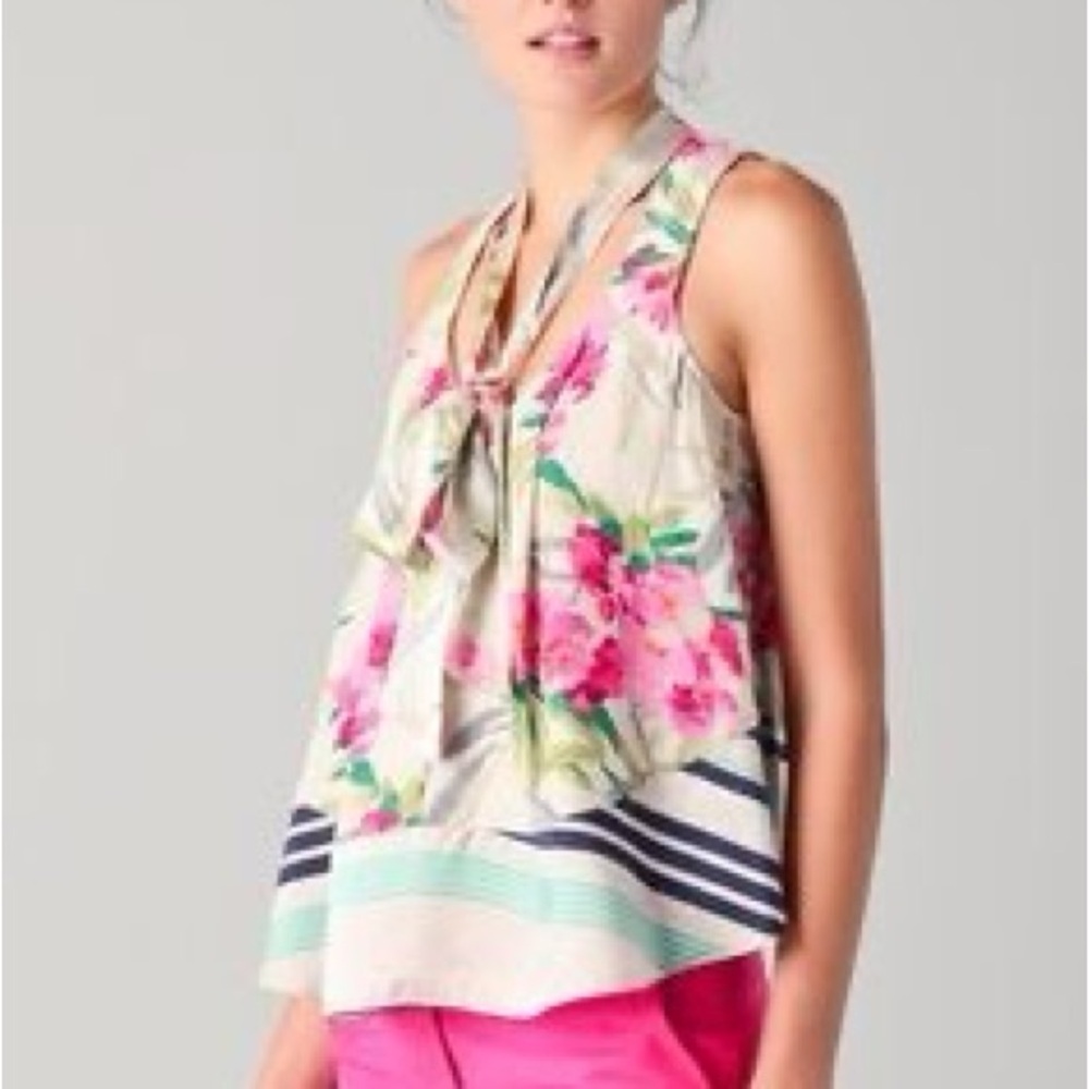 Elizabeth and James Silk Floral Necktie Blouse Sz M